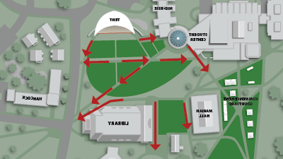 Image of campus green ceremony site evacuation map.